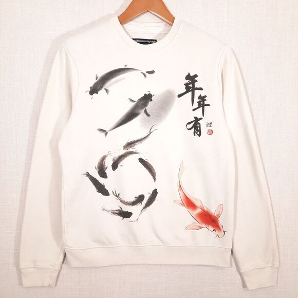 Blind Rooster Asian Graphic Sweatshirt Women's SZ Medium "Every Year Have Fish" - Picture 11 of 16